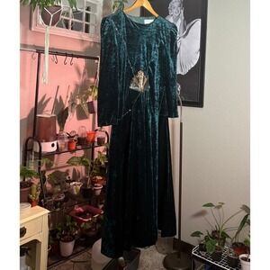 Ricki Lang‎ Nuit Green Velvet Long Sleeve Maxi Dress Evening Gown Size 8